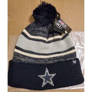 NFL Dallas Cowboys '47 Star Logo Men's Knit Beanie Cap Striped W/Pom NEW W/TAGS
